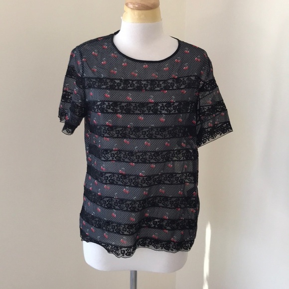 MARC by Marc Jacobs Size 12 black cherry print top - Picture 1 of 8